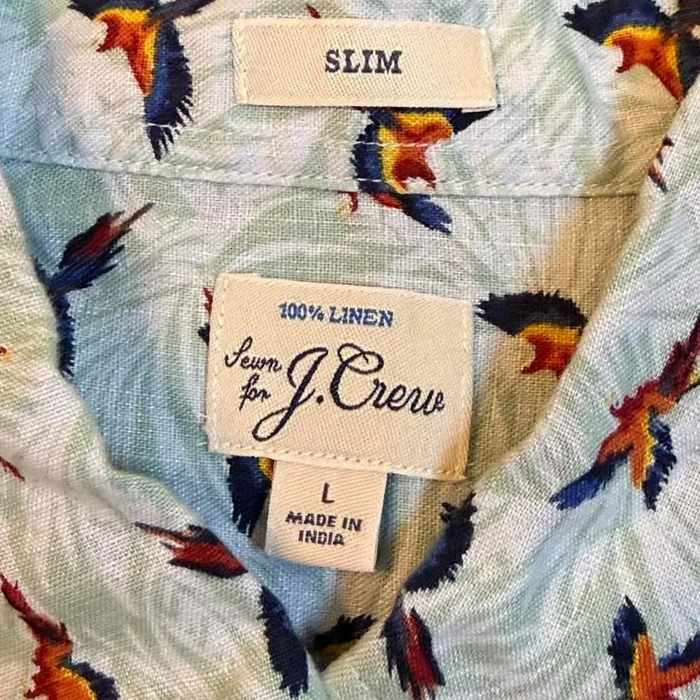 J.Crew multicolored linen parrot button down shirt Size L - 0301